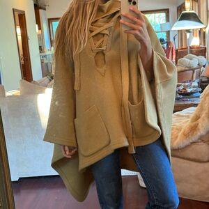 Chloe Gold Yellow Lace-Up Wool Poncho